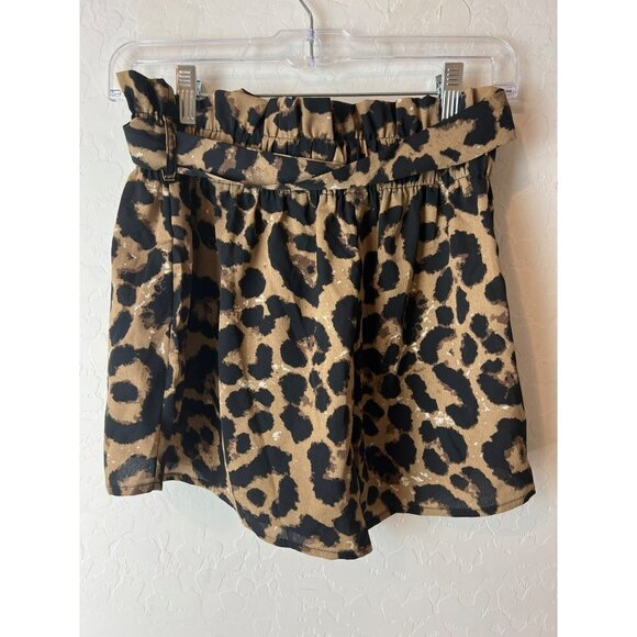 Women Shein Sz Small Leopard Animal Print Paper Bag Shorts with Belt - Picture 4 of 6
